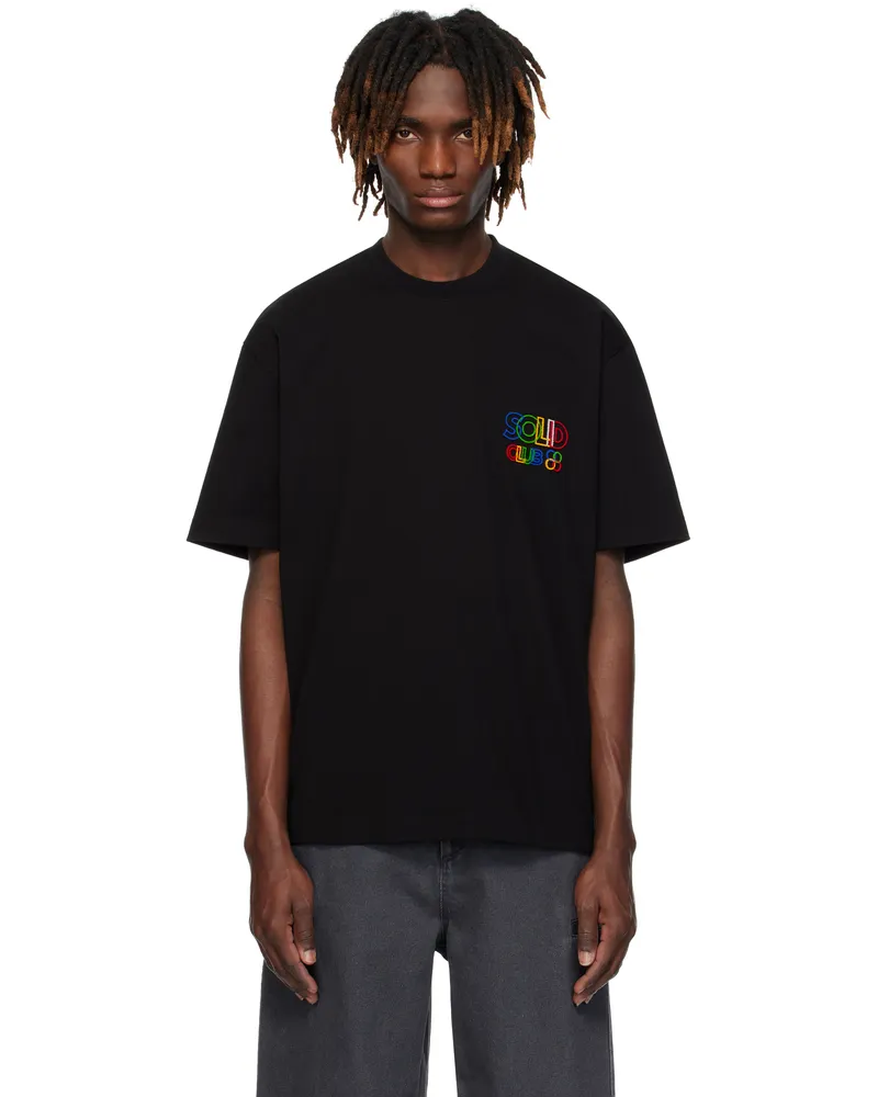 SOLID HOMME Black Flocked-Logo T-shirt 624b