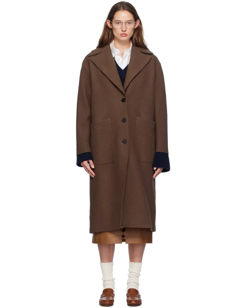 Harris Wharf London Brown Boiled Wool Greatcoat 458
