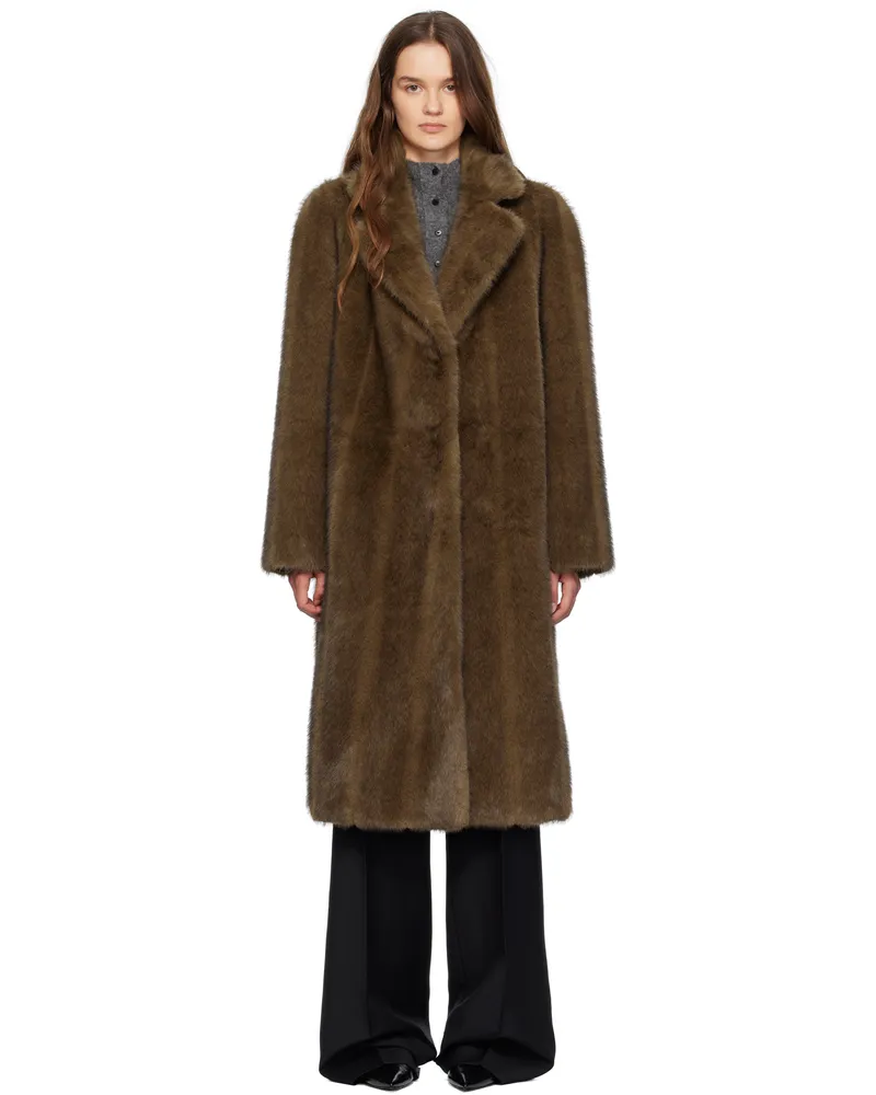 LE 17 SEPTEMBRE Brown Vertical Faux Fur Long Coat Brown