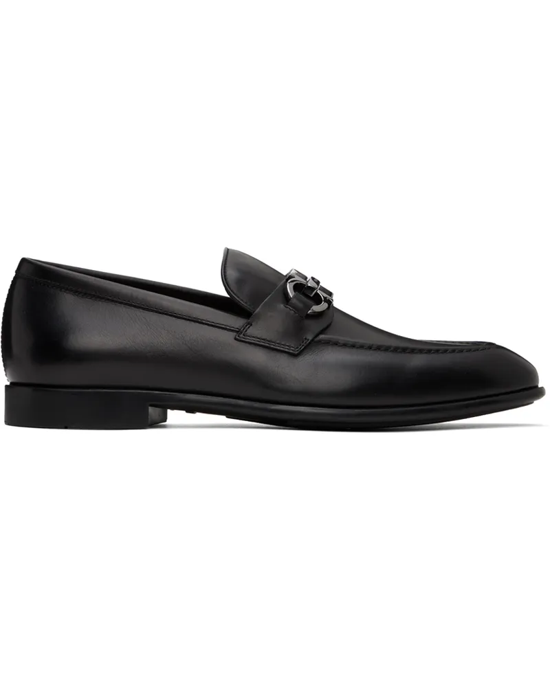 Ferragamo Black Gancini Ornament Loafers Nero