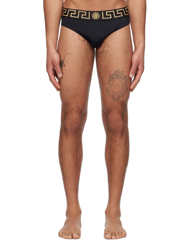 Versace Black Greca Border Swim Briefs A80g-black