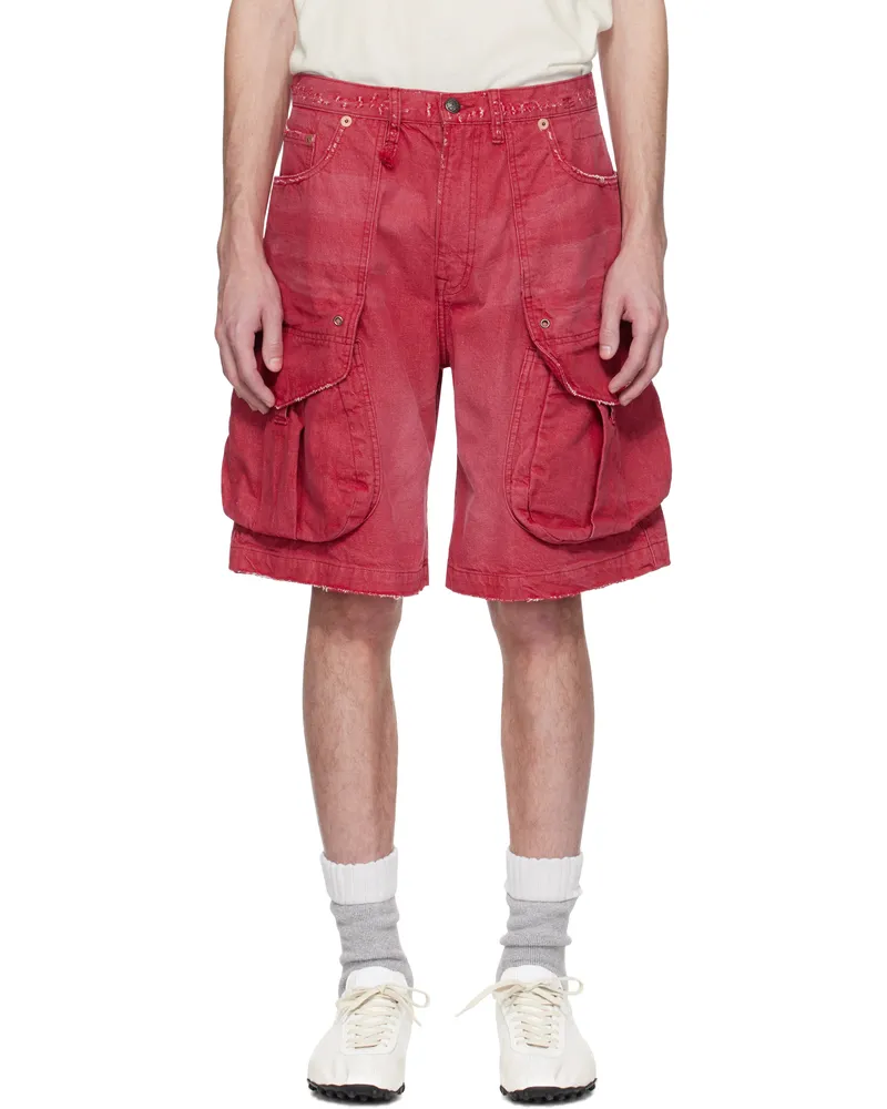 R13 Red Multi Pocket Baggy Denim Shorts Vivid