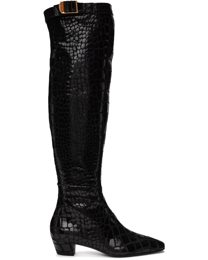 Tom Ford Black Printed Leather Boots 1n001