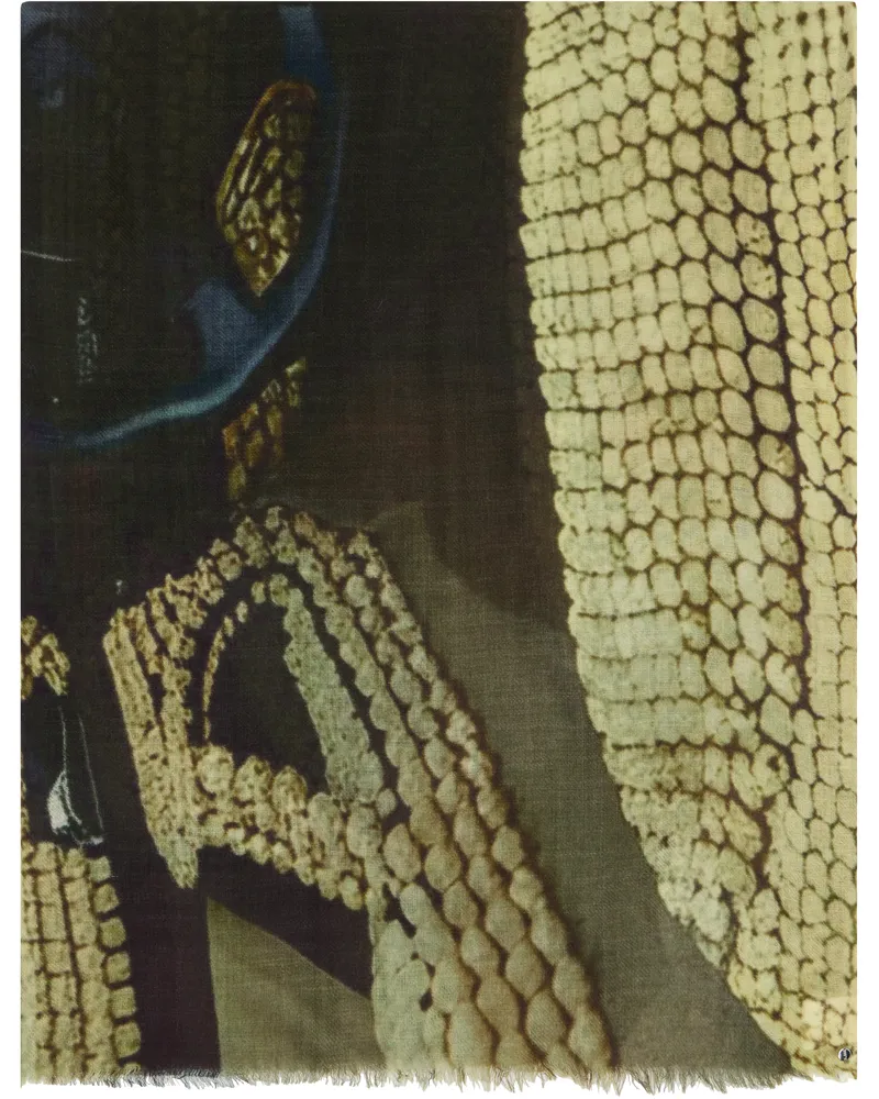 BLESS Green Saunarider Print Wool Scarf Saunarider