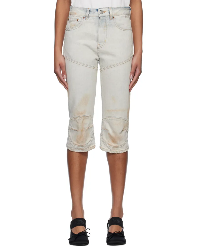 Maison Margiela Blue Panel Sprayed Capri Denim Shorts 982