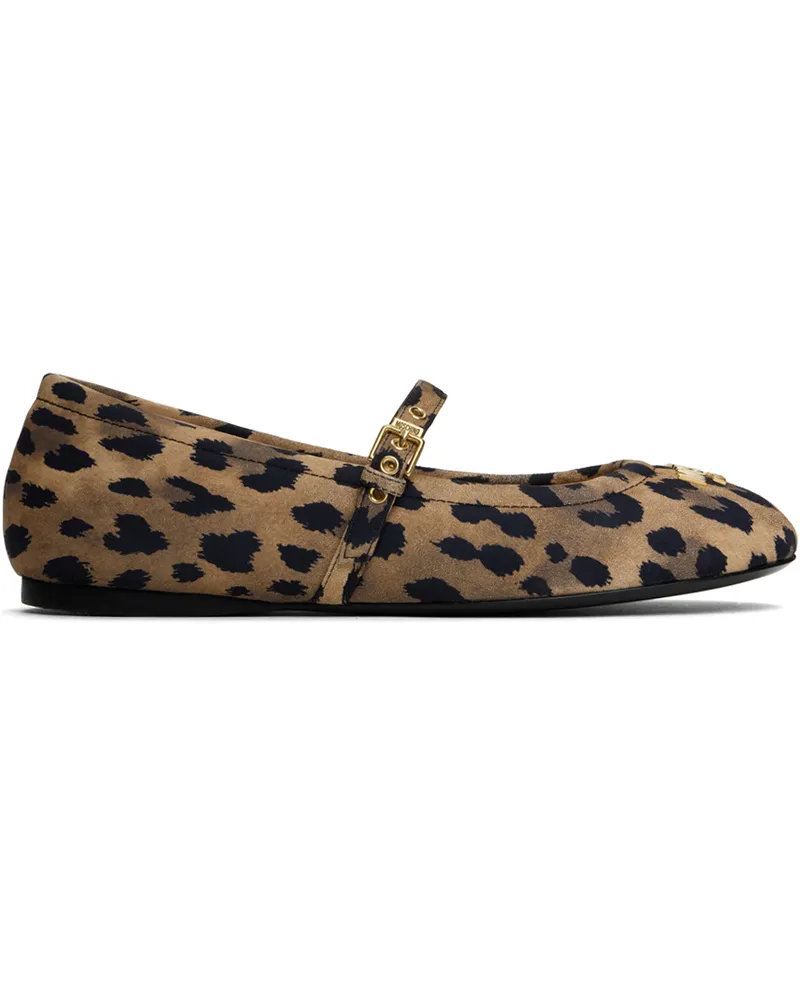 Moschino Brown & Black Metal Logo Ballerina Flats 300