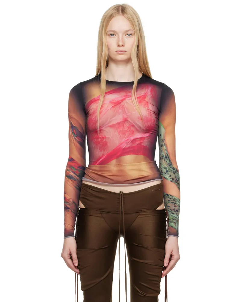 Marine Serre Brown Recycled Draped Statue Jersey Second Skin T-shirt Bg50