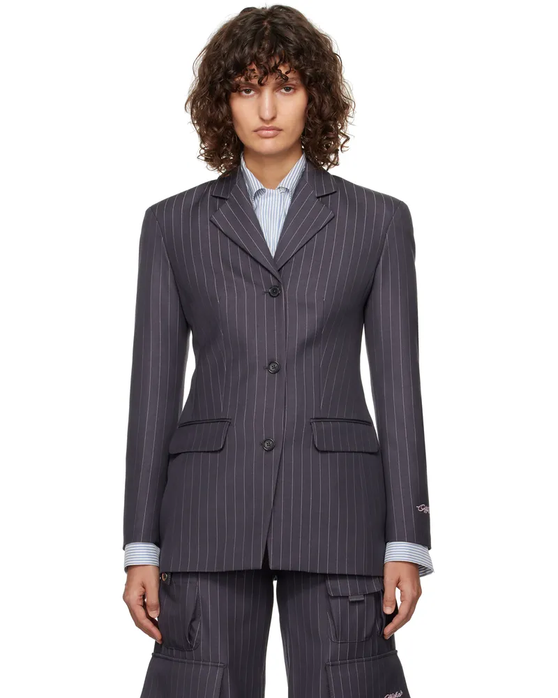 OFF-WHITE Gray Pinstripe Fitted Blazer Forged