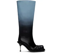 Blue & Black Stiletto Heel Classic Square Toe Boots