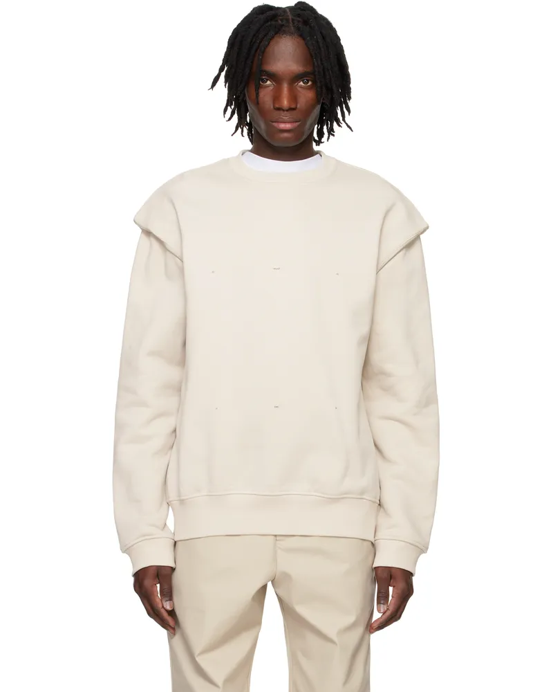 Heliot Emil Beige Outline Logo Sweatshirt Stone