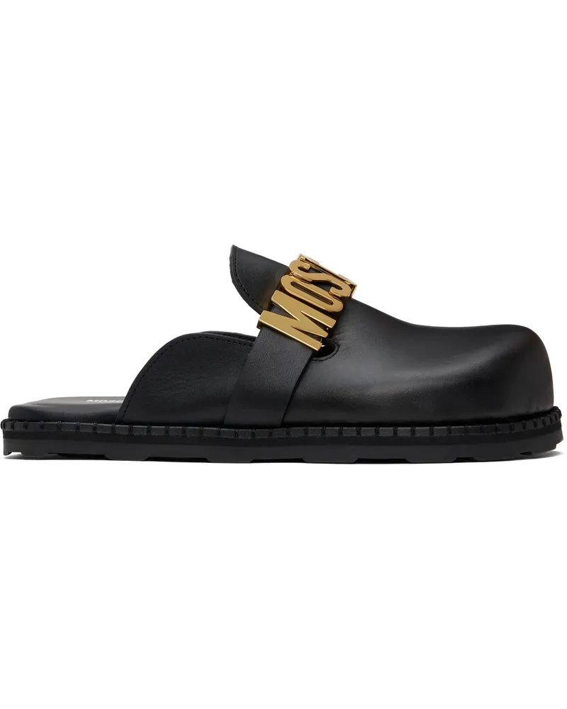 Moschino Black Lettering Logo Slip-on Loafers 000