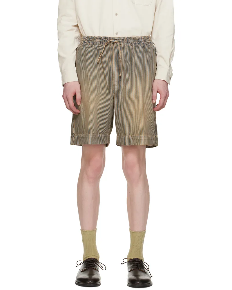 YMC Blue & Tan Jay Denim Shorts 40-navy-brown