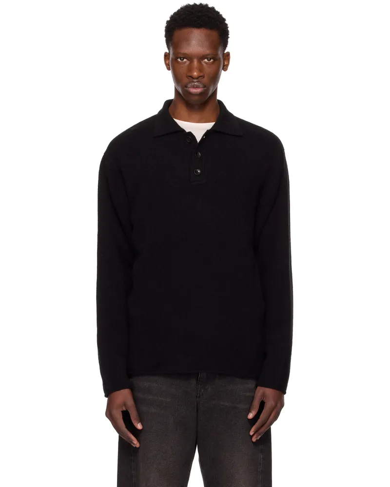 The Elder Statesman Black Heavy Rugby Polo 001