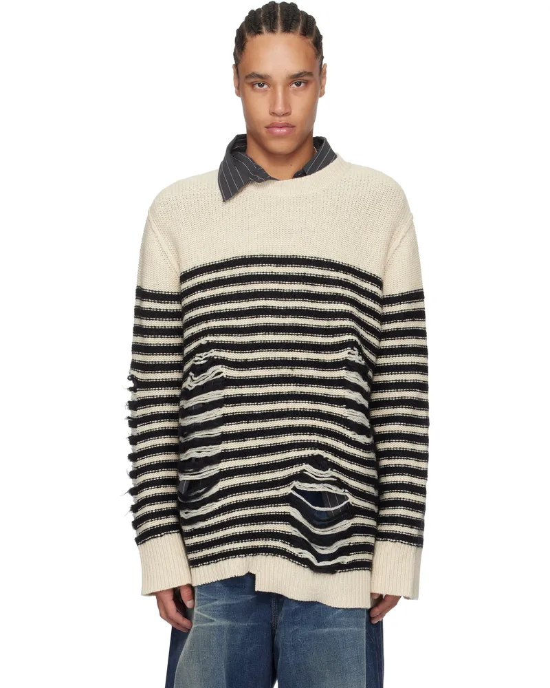 Acne Studios Off-White & Black Striped Knit Sweater Cw8