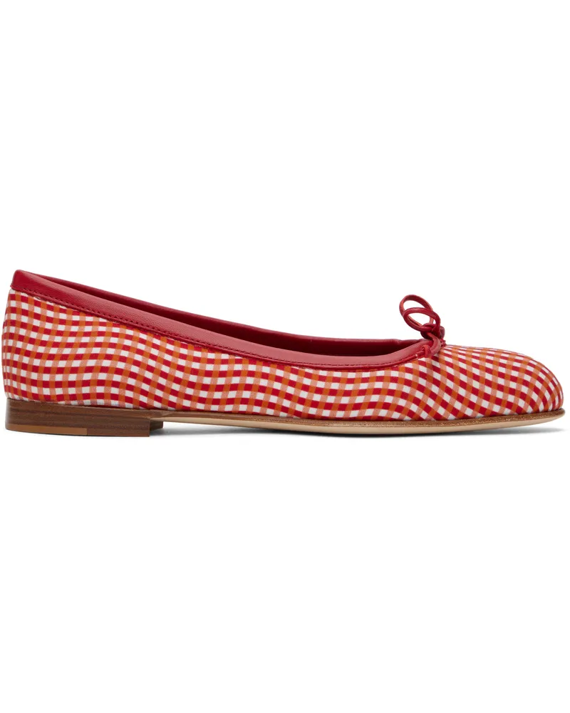 Manolo Blahnik Red & White Veralli Ballerina Flats 906