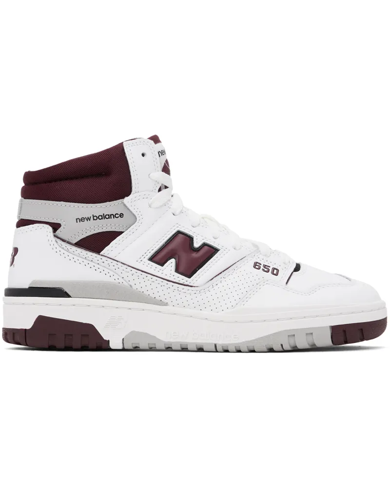 New Balance White & Burgundy 650 Sneakers White