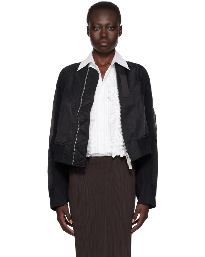 Sacai Black Paneled Bomber Jacket 001
