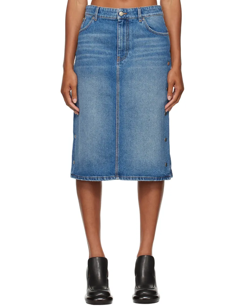 Stella McCartney Blue Snap Denim Midi Skirt 4233