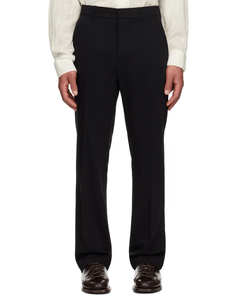 AMI Paris Black Wool Straight Fit Trousers 001