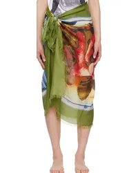 Jean Paul Gaultier Green & Red Roses Cover Up Green