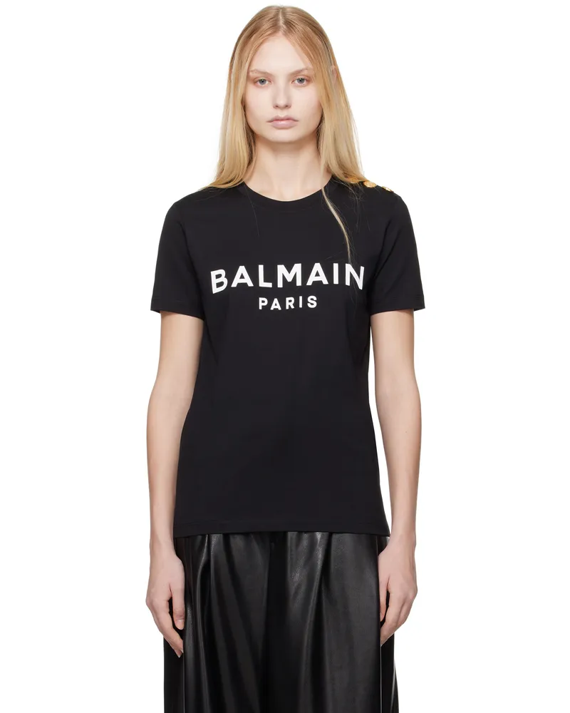 Balmain Black 'Balmain Paris' Print T-shirt Eab