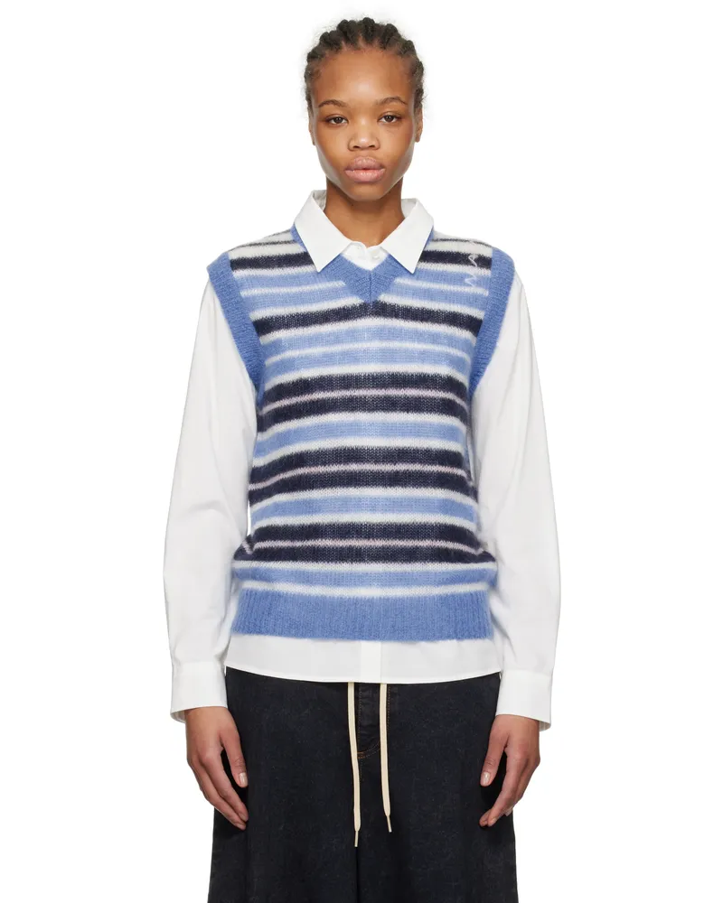 Marni Blue Brushed Mohair Stripe Vest Stb26