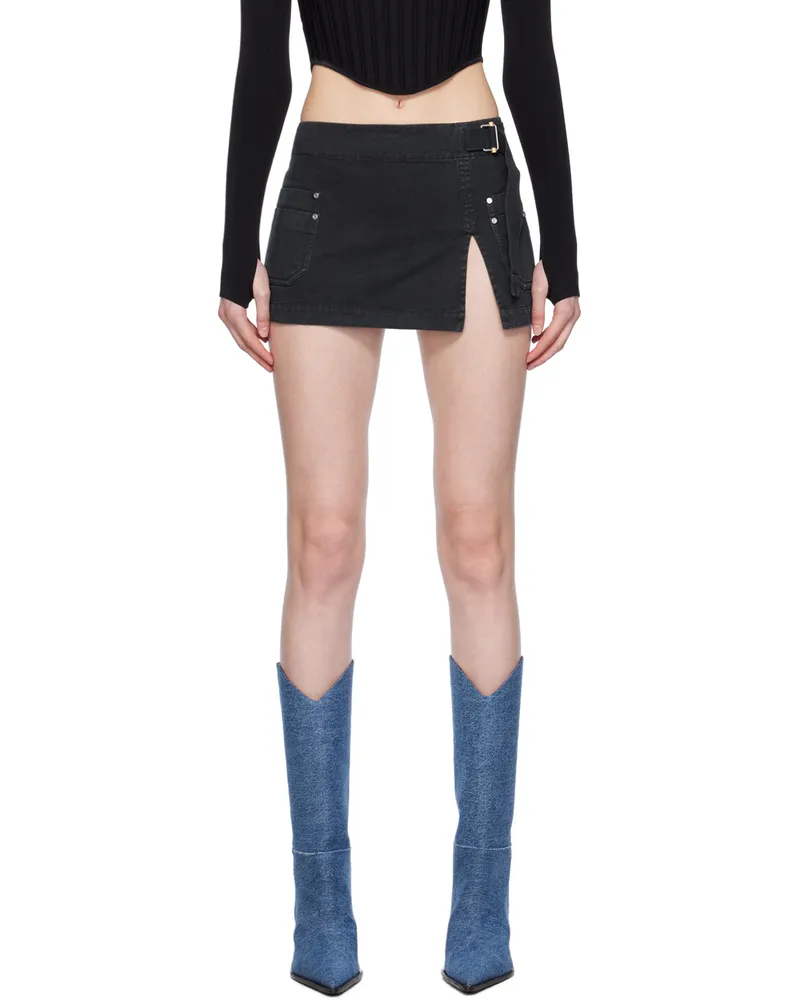 Dion Lee Black Apron Wrap Denim Miniskirt Washed