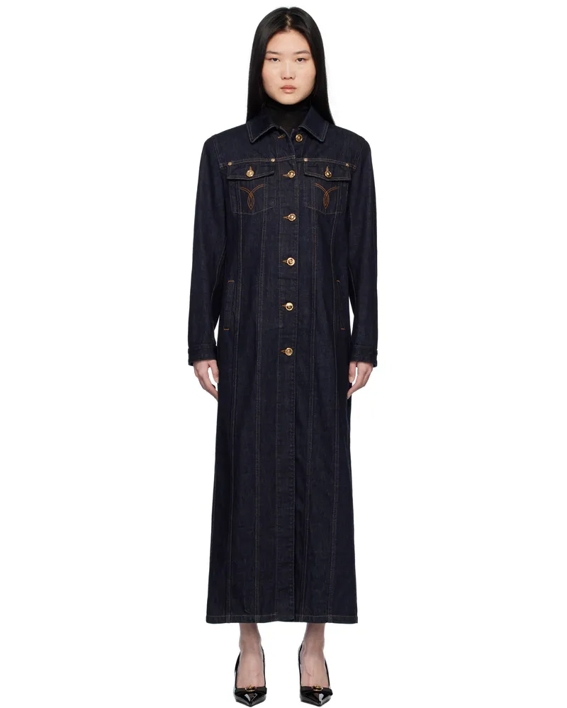 Versace Blue Long Denim Coat 1d100