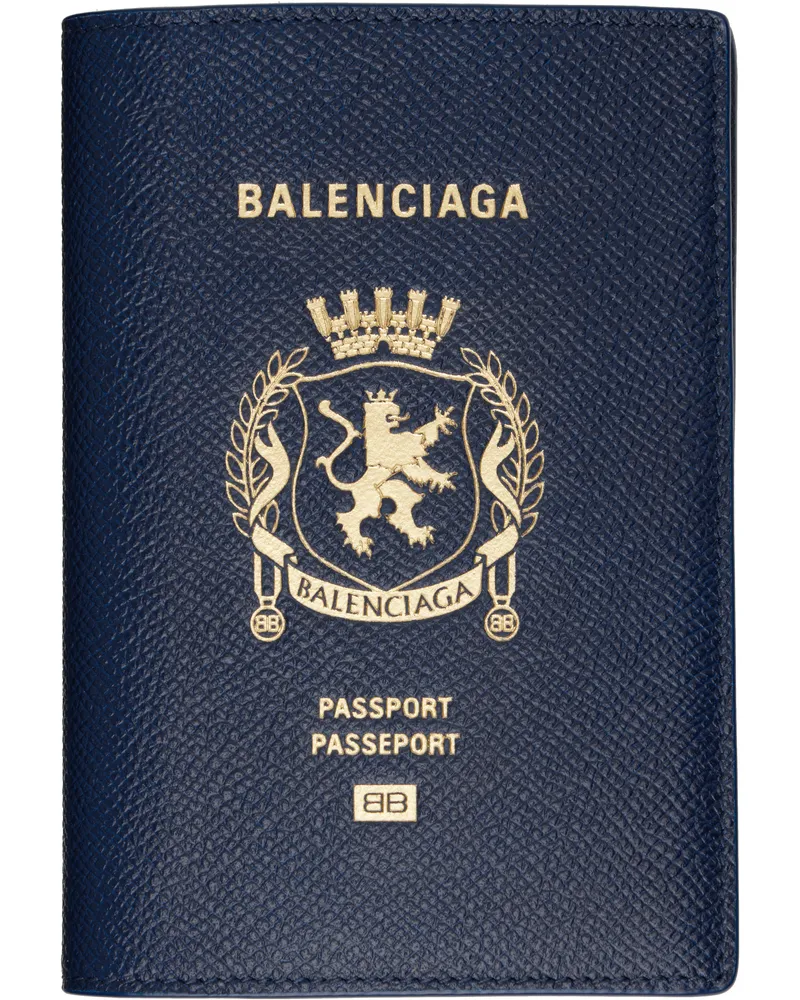 Balenciaga Blue Leather Passport Holder 4734