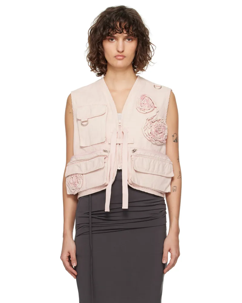 OPEN YY Pink Appliqué Cargo Vest Pink