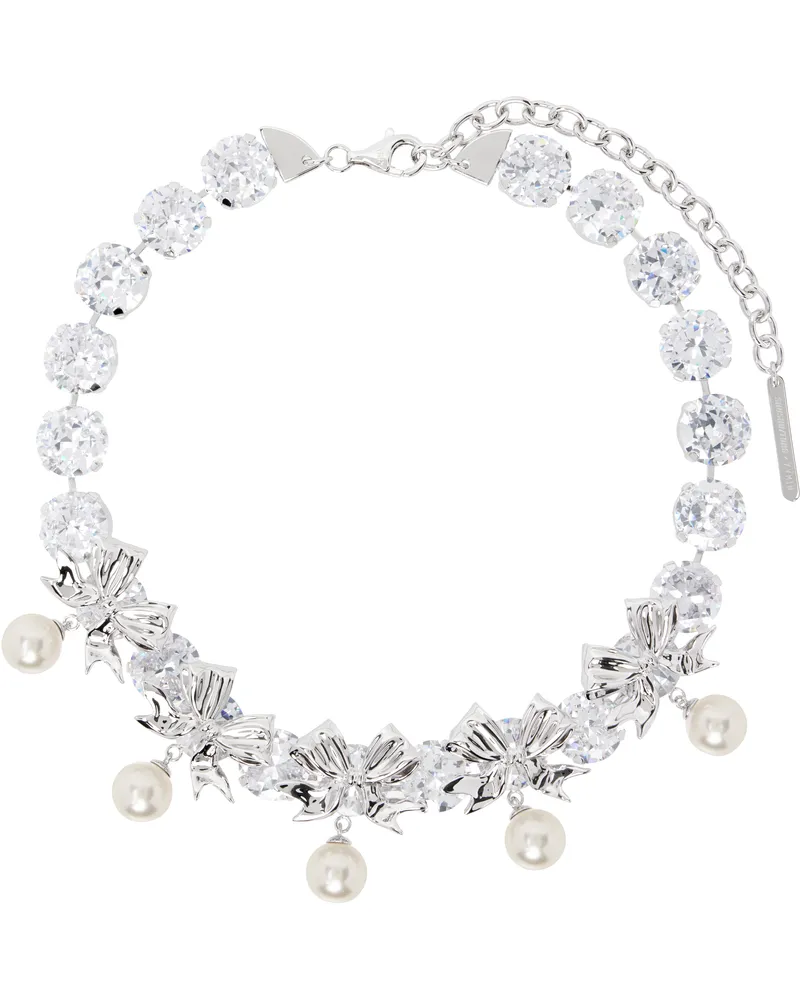 SHUSHU/TONG Silver YVMIN Edition Pearl Bow Knot Crystal Chain Necklace White