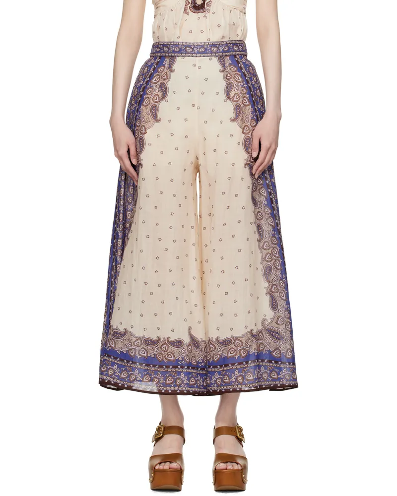 Zimmermann Beige & Purple Maxine Wide Leg Cropped Trousers Ppsly