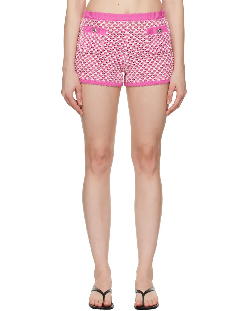 Versace Pink & White Crochet Knit Shorts 2kt00-eggshell+guava