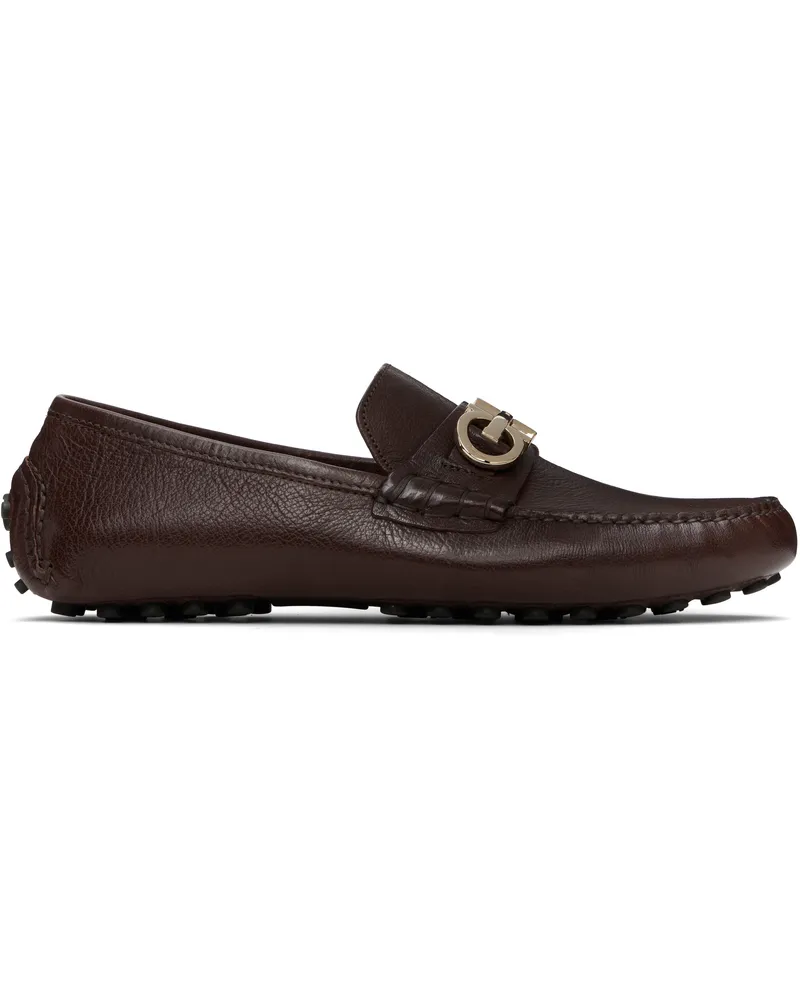 Ferragamo Brown Gancini Ornament Driver Loafers Tamarind
