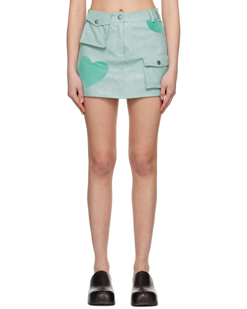Andersson Bell Blue Eyelet Faux-Leather Miniskirt Dusty