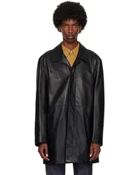 Calvin Klein Black Long Leather Jacket Black