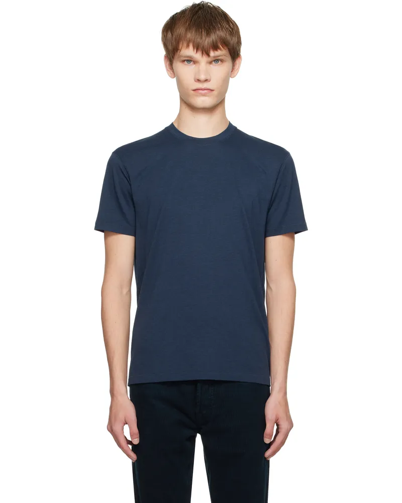 Tom Ford Navy Lyocell Cotton Crewneck T-shirt Hb416sea