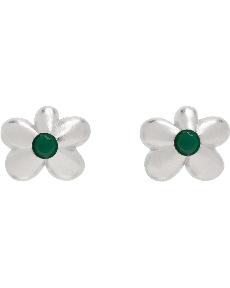 VEERT White Gold 'The Green Flower' Earrings White