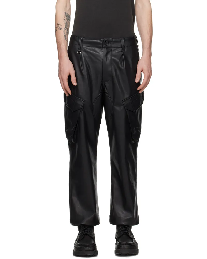 SOPHNET. Black Sustainable Faux-Leather Cargo Pants Black