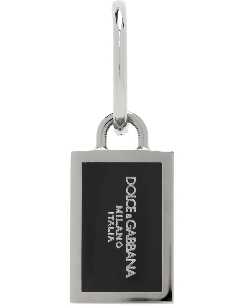 Dolce & Gabbana Gunmetal Logo Plaque Single Earring Rutenio