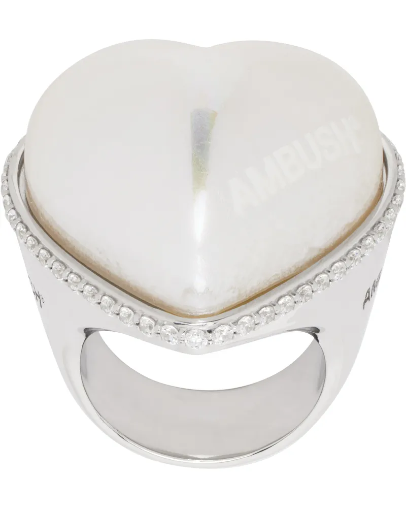 AMBUSH Silver Large Pearl Heart Ring 05
