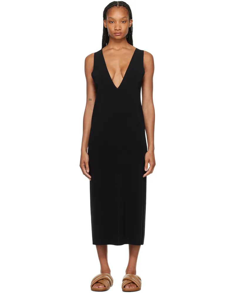 AURALEE Black Plunging Midi Dress Black