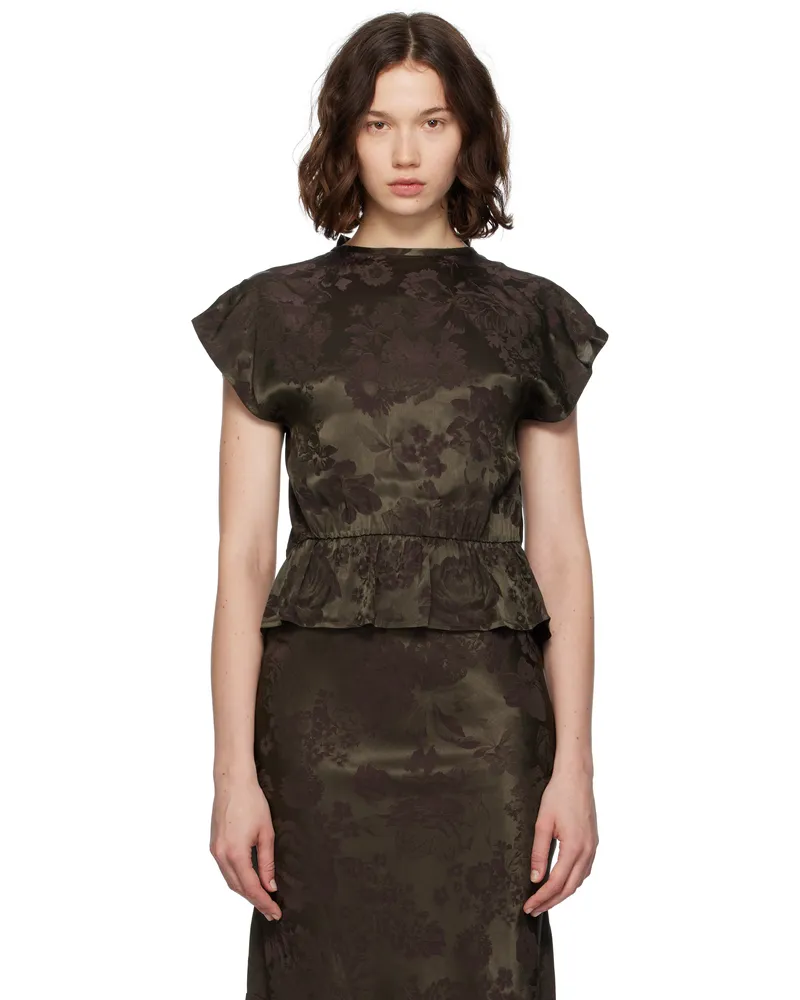 Maison Margiela Khaki & Burgundy Floral Blouse 961