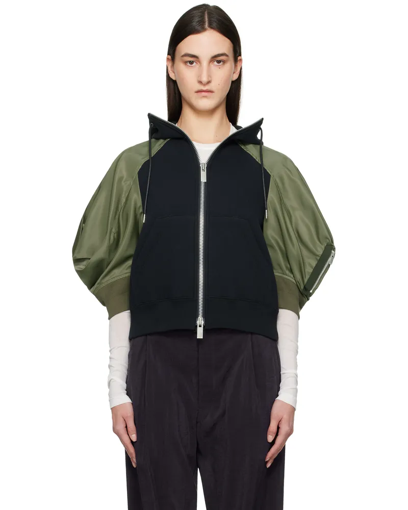 Sacai Navy & Khaki Sponge Sweat x Nylon Twill Hoodie 212