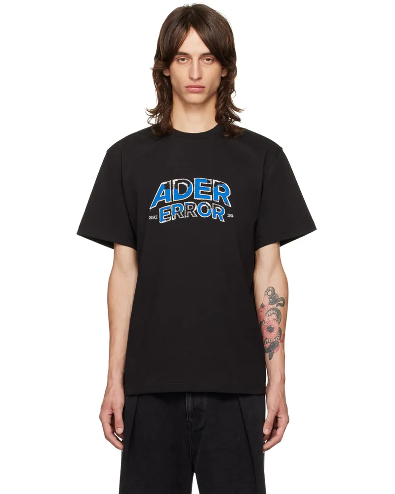 Adererror Black Flocked Logo T-shirt Noir