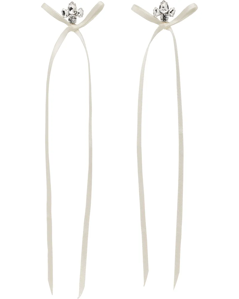 Simone Rocha Silver & White Victorian Bow Ribbon Stud Earrings Crystal