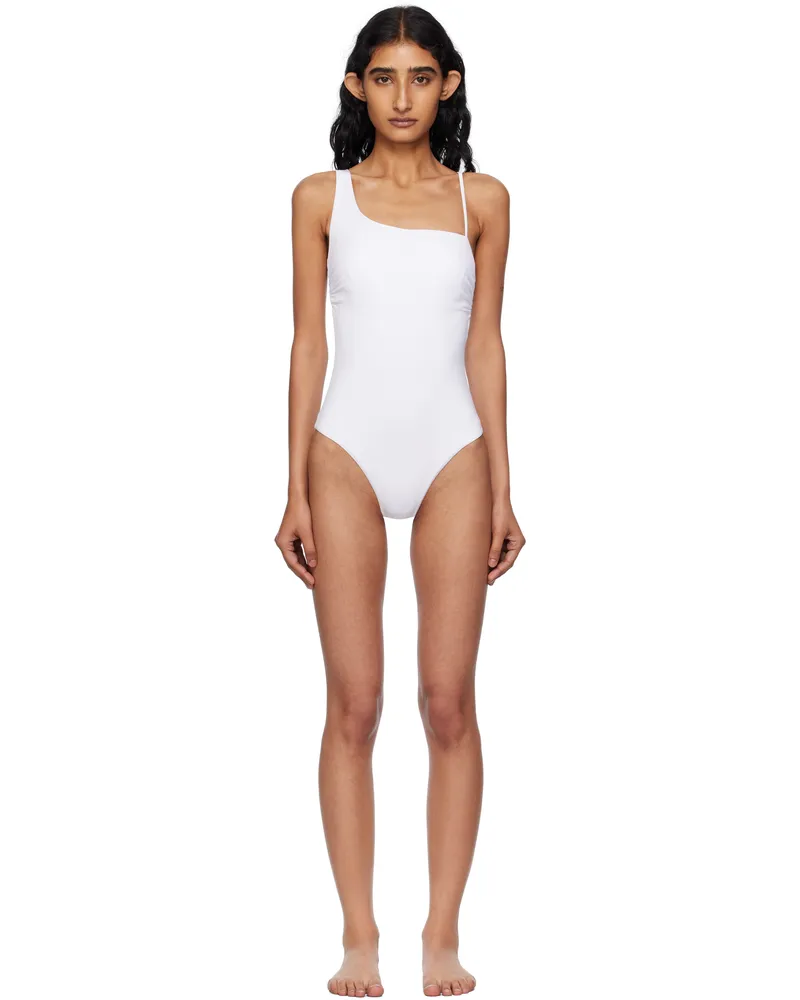 Max Mara White Jersey One-Shoulder Swimsuit 001
