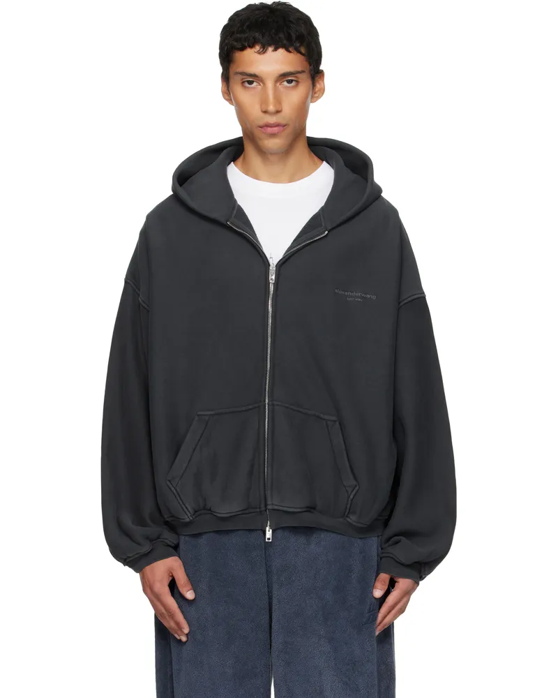 Alexander Wang Black Graphic Logo Zip Hoodie 011