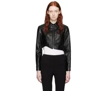 Black Signature Detail Faux-Leather Jacket
