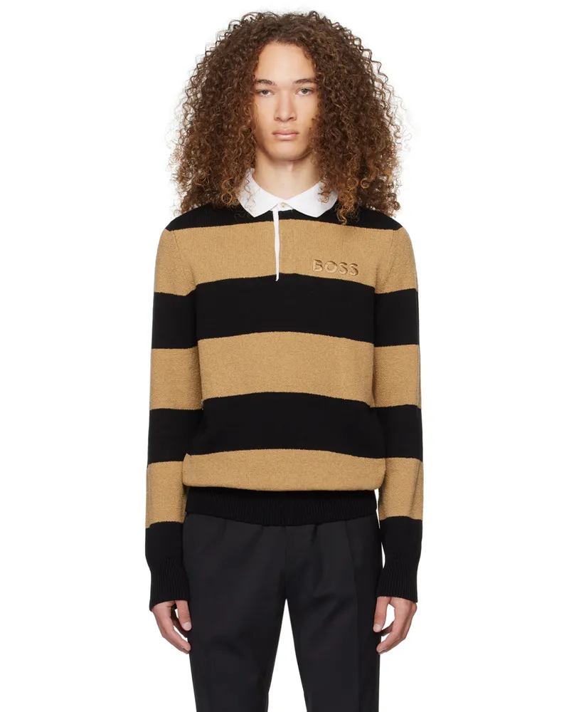 HUGO BOSS Black & Tan Striped Polo Black